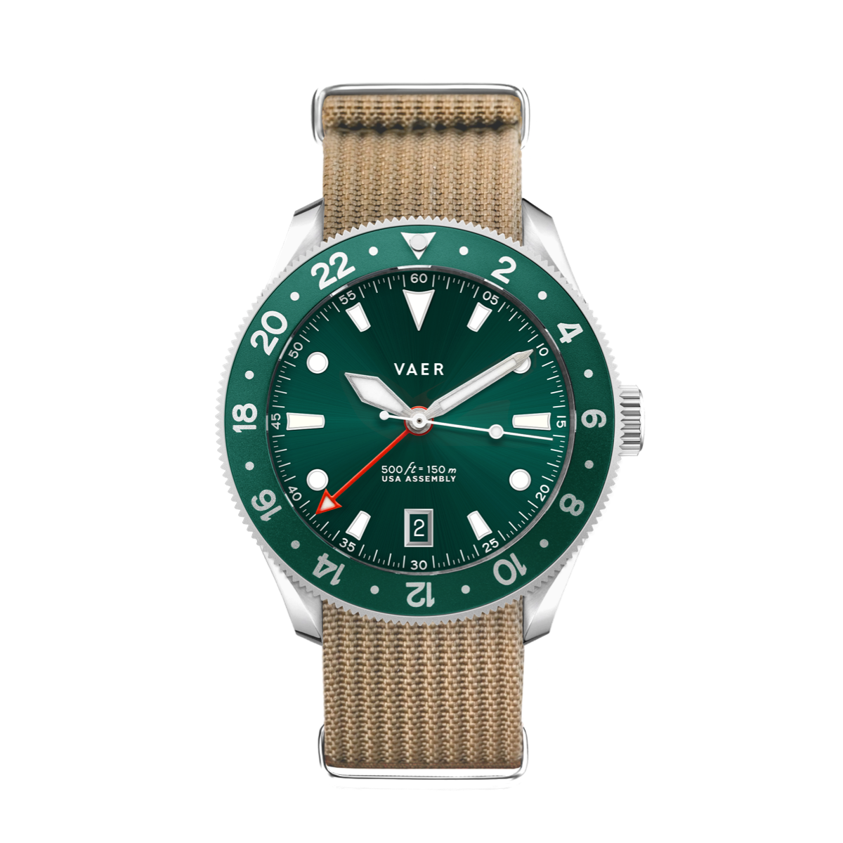 Vaer Watches G2 Meridian Green GMT - 39mm USA