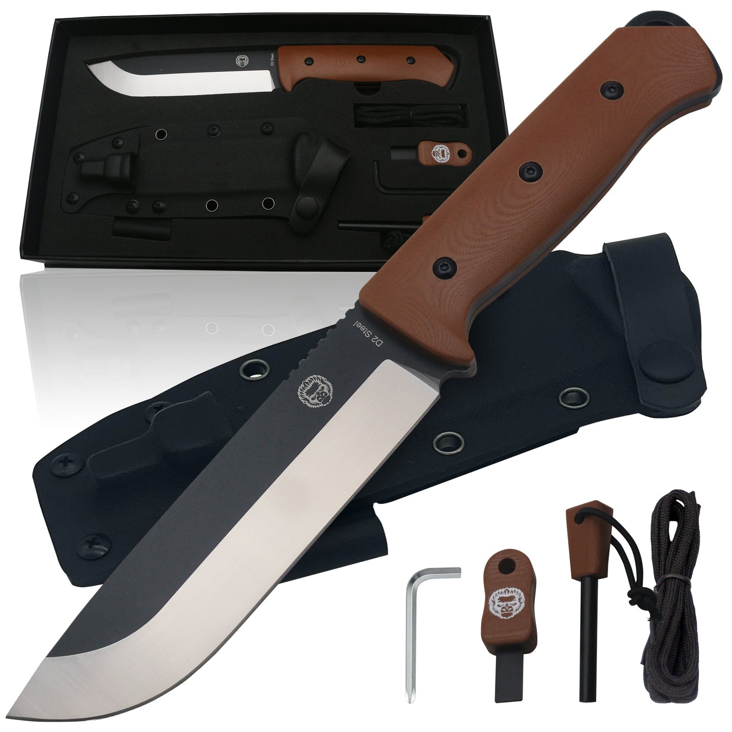Holtzman's Gorilla Survival The Bushwhacker D2 Steel Bushcraft Survival Knife Gift Set (Selection)