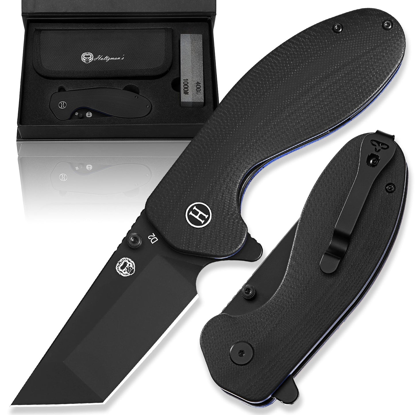 Holtzman's Gorilla Survival The Pioneer Folding Pocket Knife Giftset for Men and Women (Black and Blue)