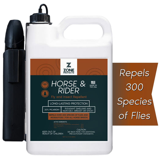 Zone Protects Horse & Rider Fly & Insect Repellent Spray, Gallon w/ Battery-Operated Wand