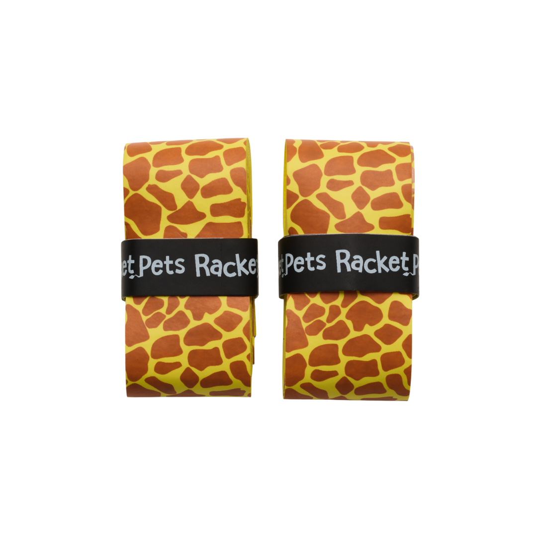 Racket Pets VALUE PACK - A Yellow Giraffe Racket Pet Tennis Dampener and Overgrip Tape with a (Pack of 2) Replacement Overgrip Tape