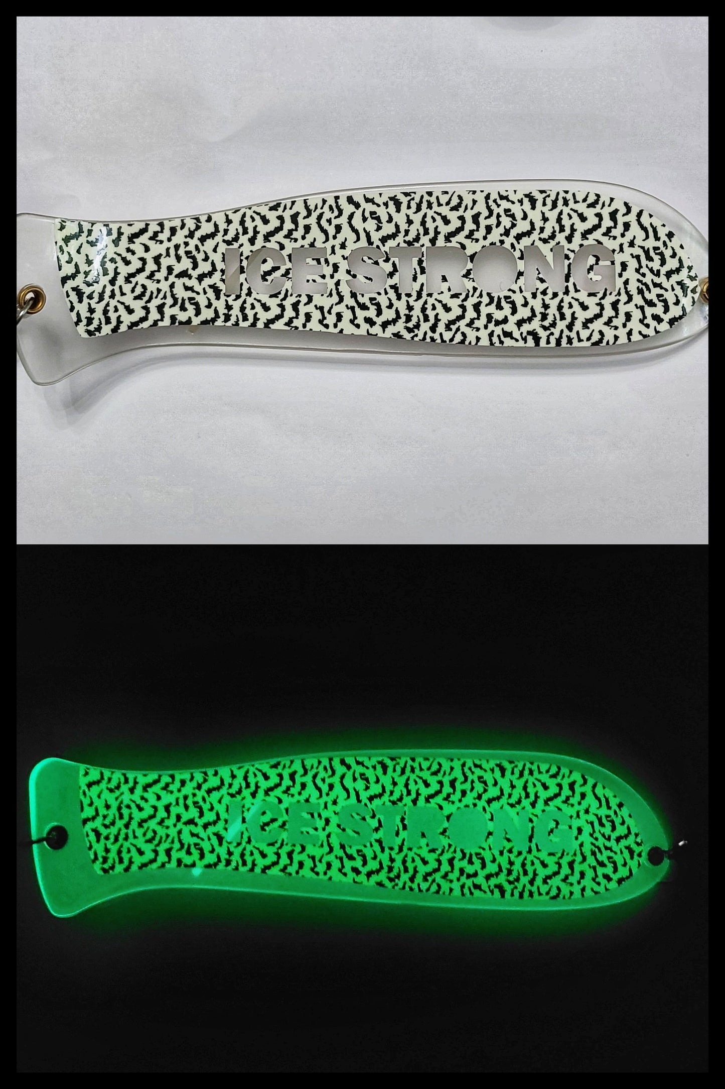 Ice Strong Outdoors - 10" Chrome / Glow Dual Fin Fishblade