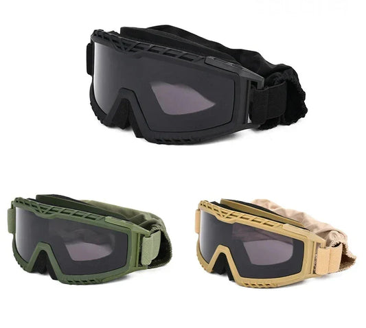 MUCITUP 3.2MM Tactical Goggles Anti-Fog Ballistic Glasses 3 Lens Kit – Black Tan OD