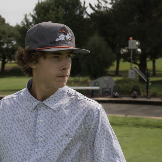 American Flyway Waterfowl AFW White with Grey Flying Ducks Polo