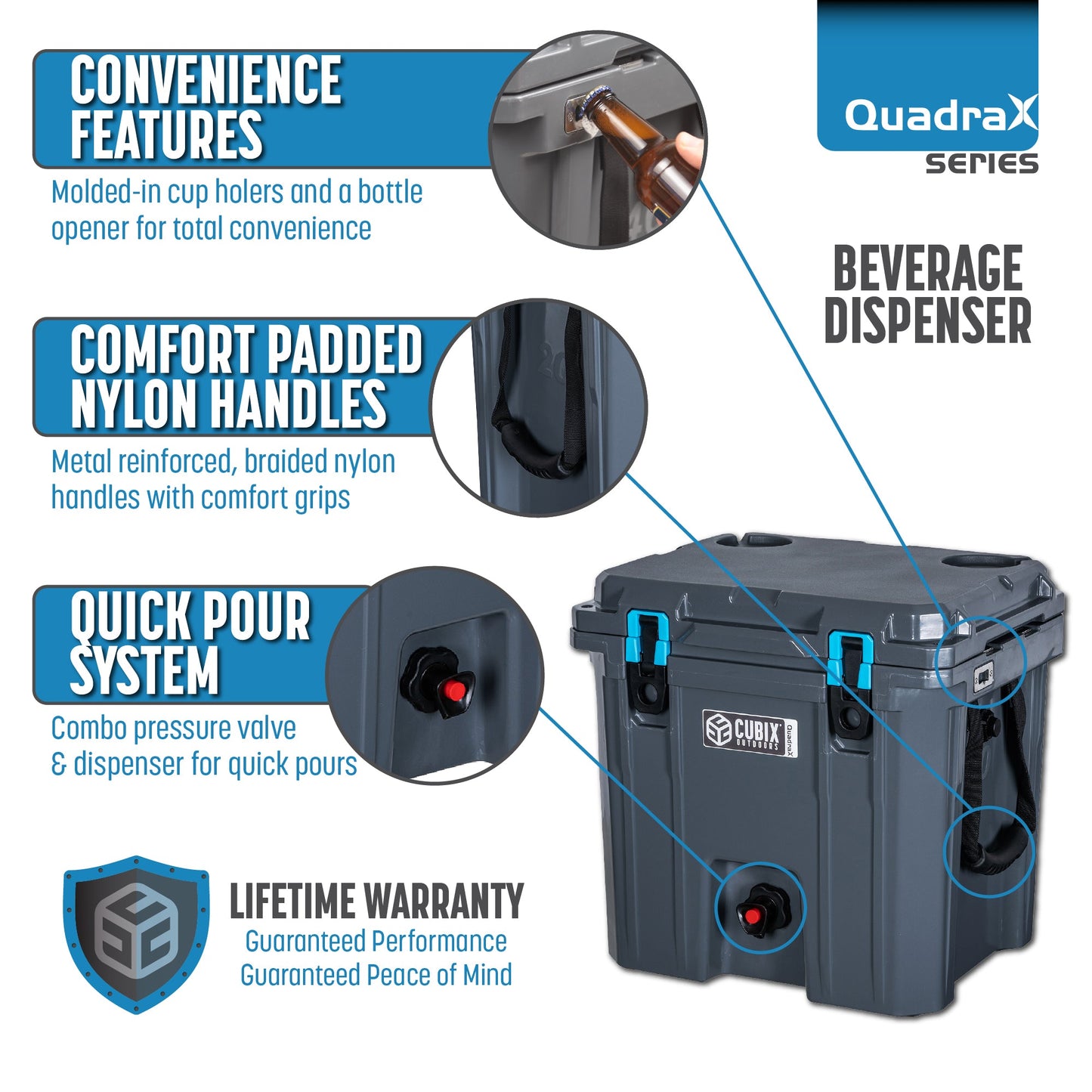 Cubix Outdoors 5 Gallon, 2-in-1 Beverage Dispenser/Cooler - QuadraX Hard Cooler