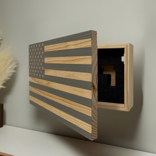 Bellewood Designs - American Flag Decorative & Secure Wall-Mounted Gun Cabinet (Gray)