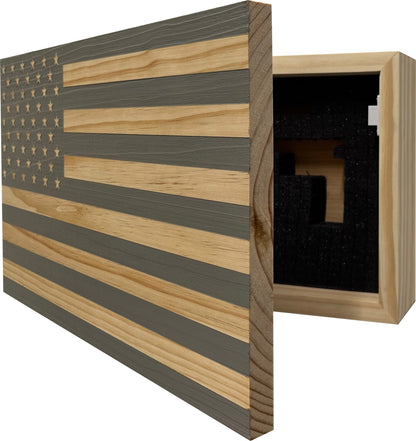 Bellewood Designs - American Flag Decorative & Secure Wall-Mounted Gun Cabinet (Gray)