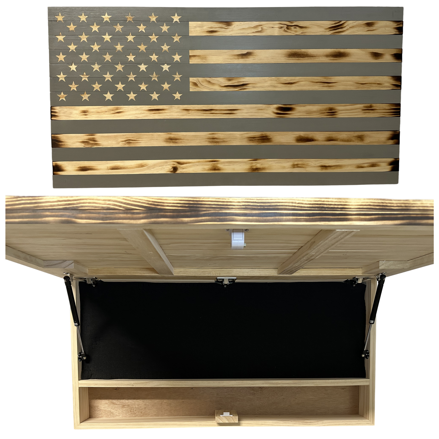 Bellewood Designs - Classic Burnt Wood American Flag Gun Storage Cabinet (Gray)