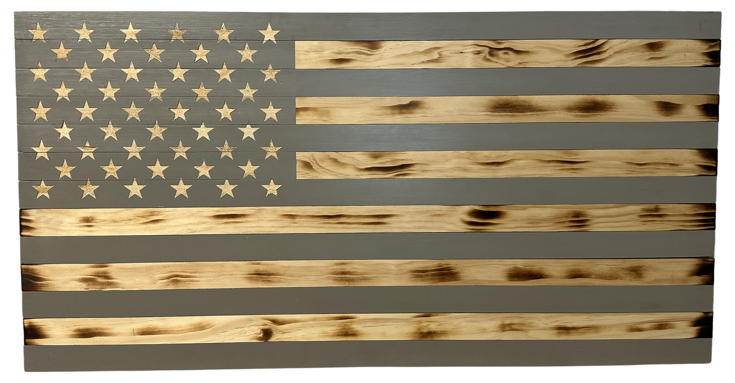 Bellewood Designs - Classic Burnt Wood American Flag Gun Storage Cabinet (Gray)
