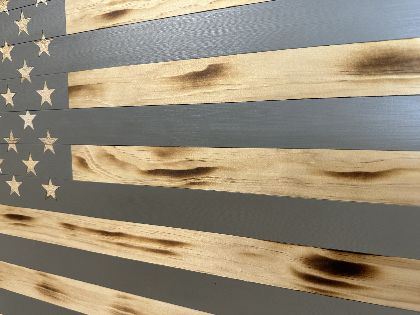 Bellewood Designs - Classic Burnt Wood American Flag Gun Storage Cabinet (Gray)