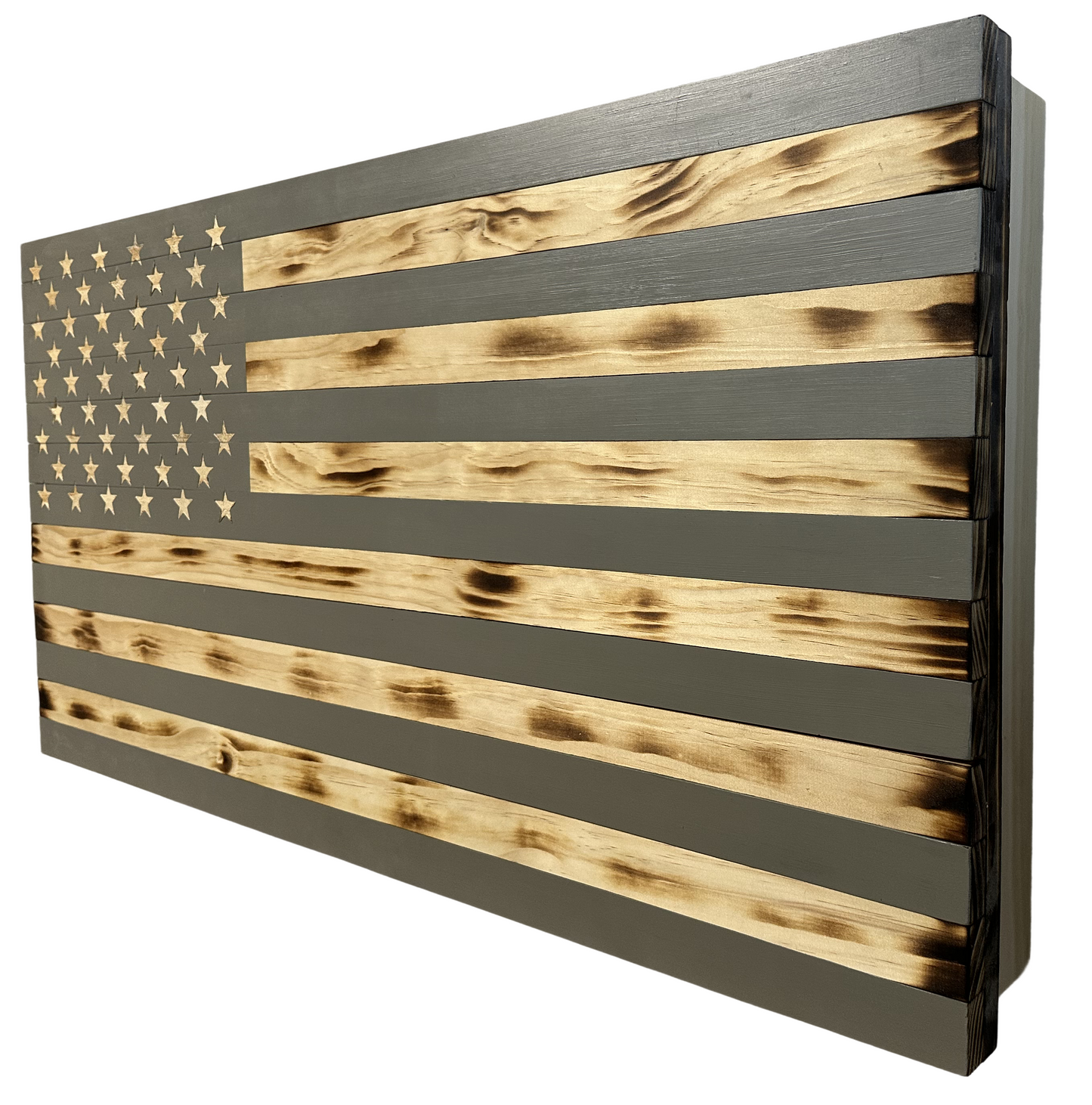 Bellewood Designs - Classic Burnt Wood American Flag Gun Storage Cabinet (Gray)