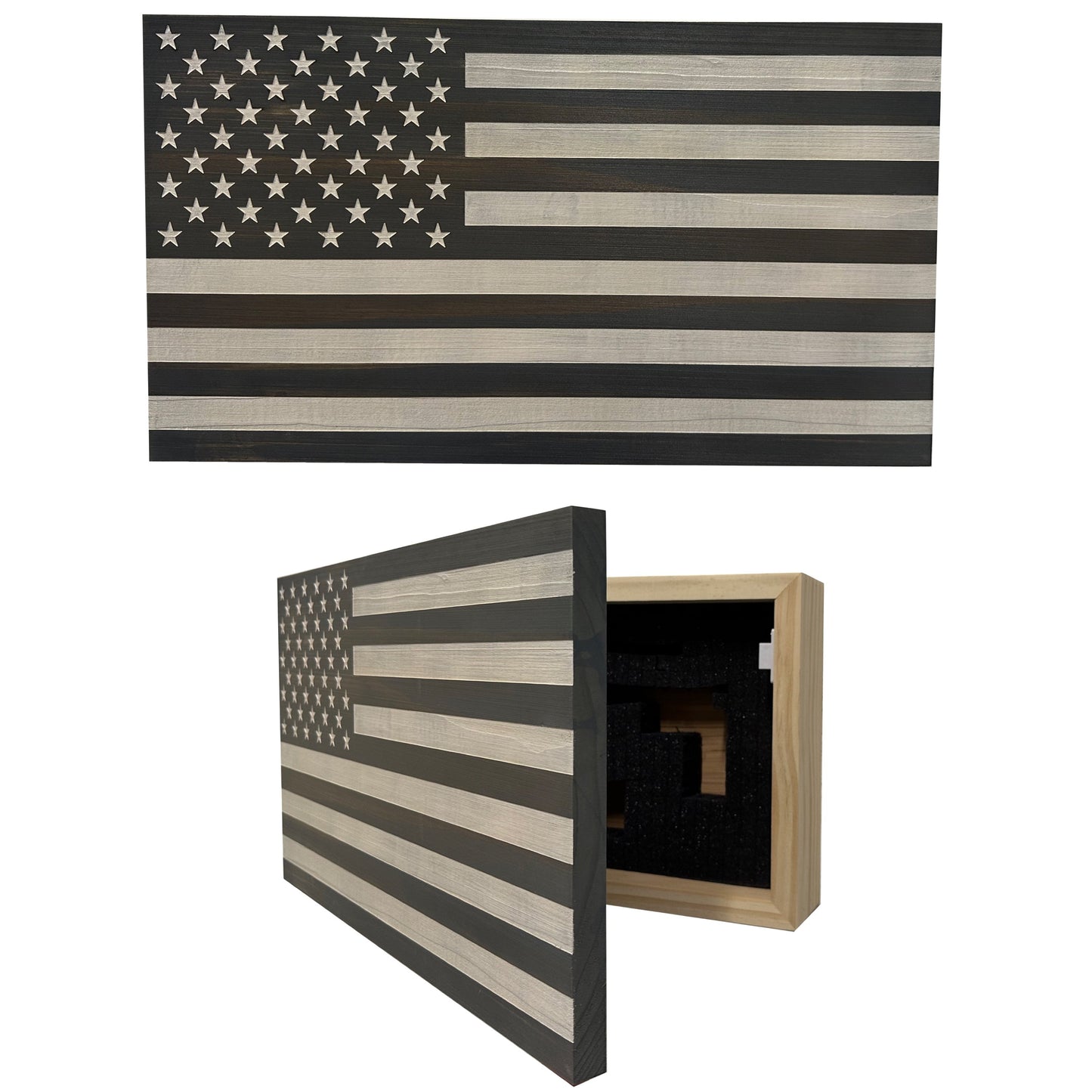 Bellewood Designs - American Flag Decorative & Secure Wall-Mounted Gun Cabinet (Gray & White)