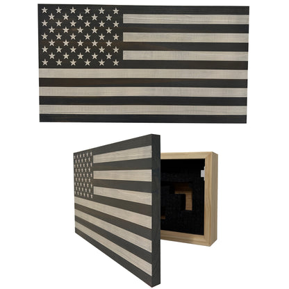 Bellewood Designs - American Flag Decorative & Secure Wall-Mounted Gun Cabinet (Gray & White)