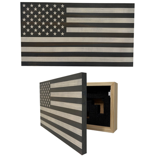 Bellewood Designs - American Flag Decorative & Secure Wall-Mounted Gun Cabinet (Gray & White)