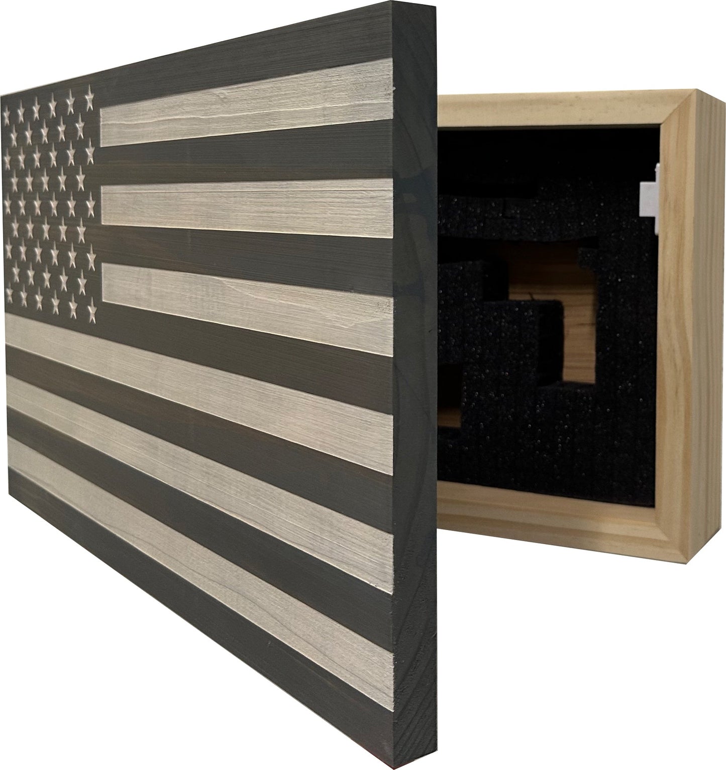 Bellewood Designs - American Flag Decorative & Secure Wall-Mounted Gun Cabinet (Gray & White)