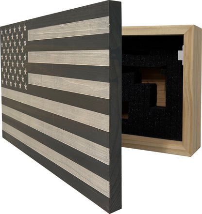Bellewood Designs - American Flag Decorative & Secure Wall-Mounted Gun Cabinet (Gray & White)
