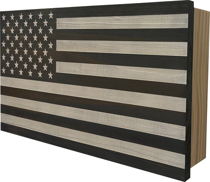 Bellewood Designs - American Flag Decorative & Secure Wall-Mounted Gun Cabinet (Gray & White)