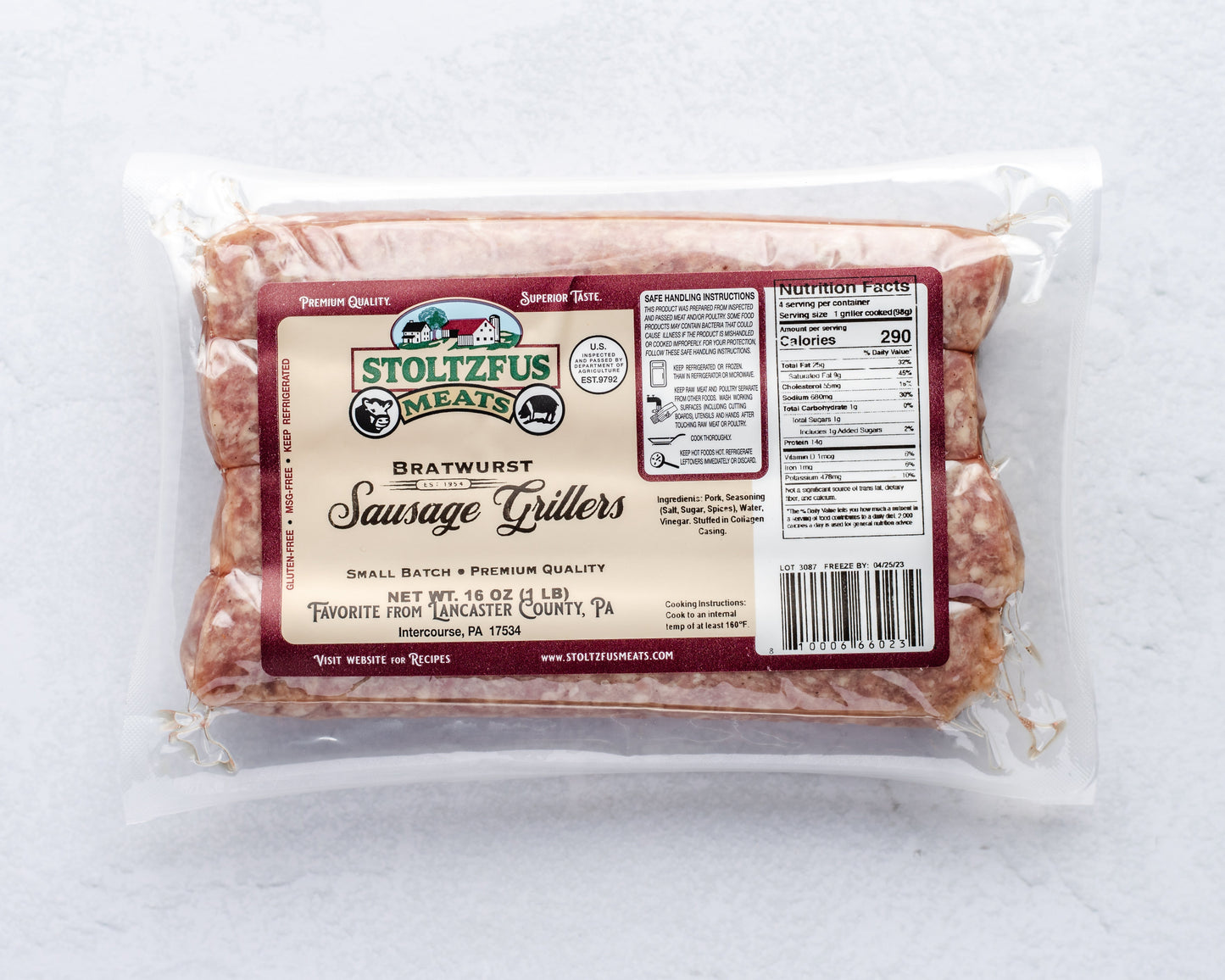 Stoltzfus Meats Bratwurst Pork Sausage Griller