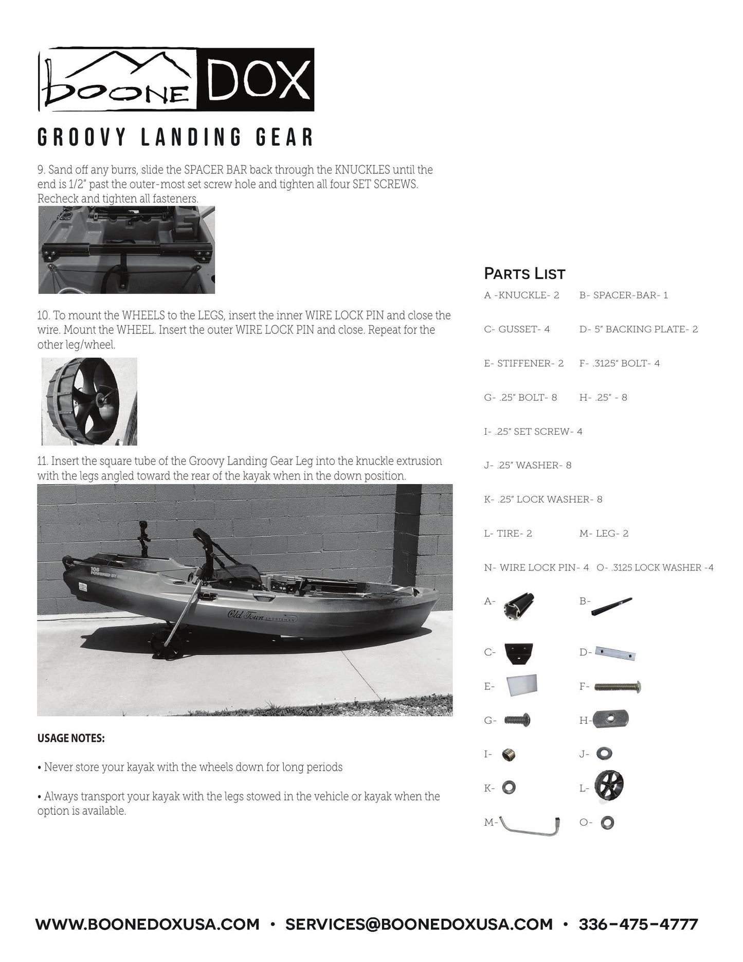 Boonedox Groovy Kayak Landing Gear Cart, Standard Kit