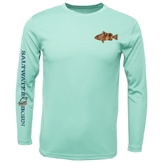 Saltwater Born Grouper on Chest Long Sleeve UPF 50+ Dry-Fit Shirt