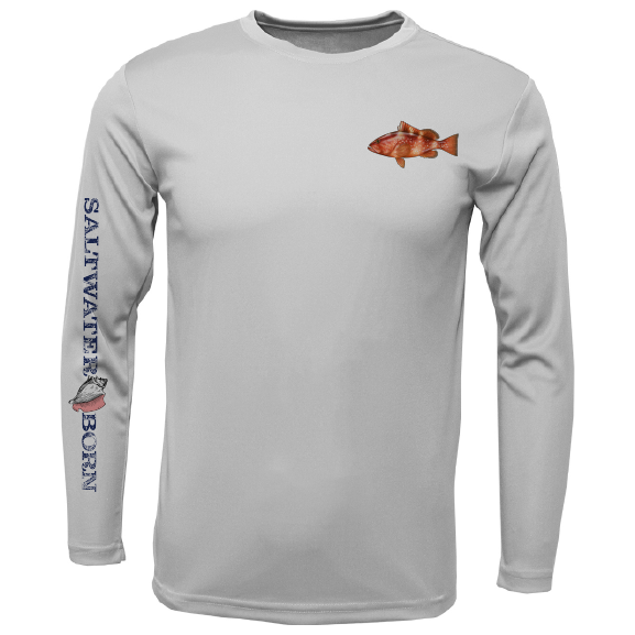 Saltwater Born Grouper on Chest Long Sleeve UPF 50+ Dry-Fit Shirt