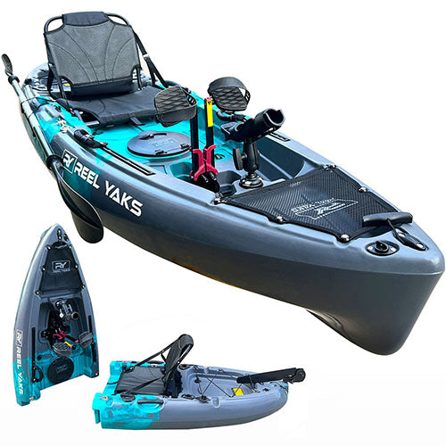 ReelYaks 9.5ft Raptor Modular Fin Drive Pedal Fishing Kayak | 380lbs Capacity | 2 Piece