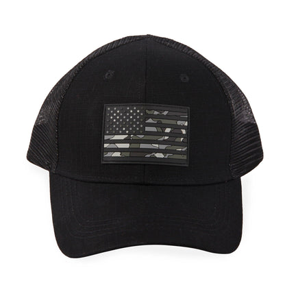 Highland Tactical American Flag-Camo PVC Trucker Mesh Hat