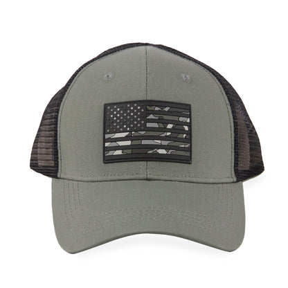 Highland Tactical American Flag-Camo PVC Trucker Mesh Hat