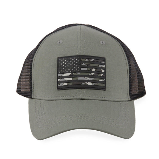 Highland Tactical American Flag-Camo PVC Trucker Mesh Hat