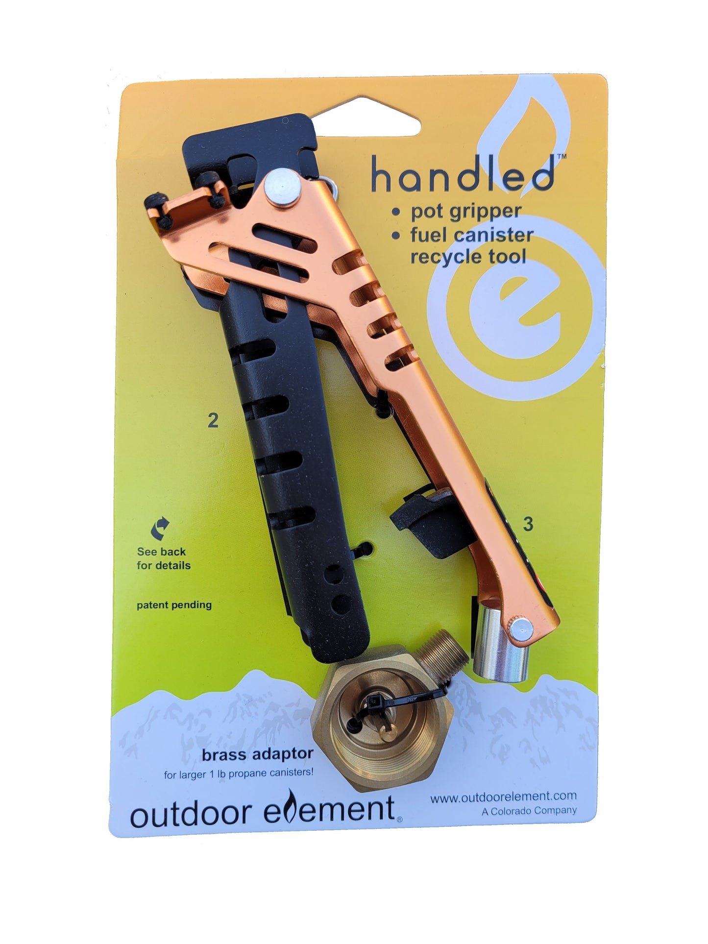 Outdoor Element Handled + Adaptor, Pot Gripper and Fuel Canister Recycle Tool