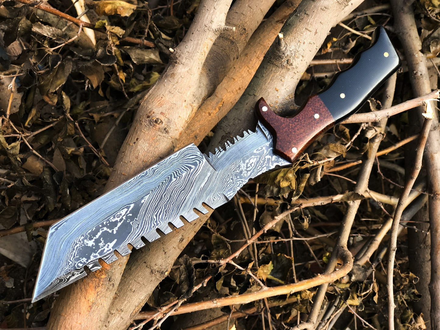 KBS Knives Custom Handcrafted Damascus Steel Tanto Tactical Tracker Knife - Ideal for Survival, Camping & Tactical Use | KBS Knives