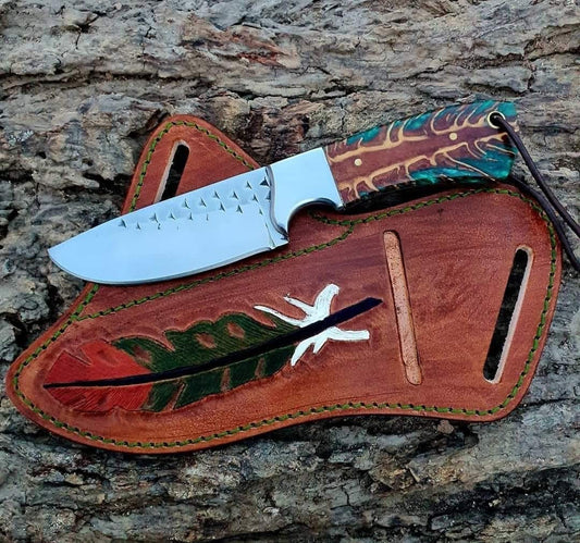 Texan Knives Rustic Cowboy Knife with Leather Sheath – Handcrafted 8" Outdoor Blade