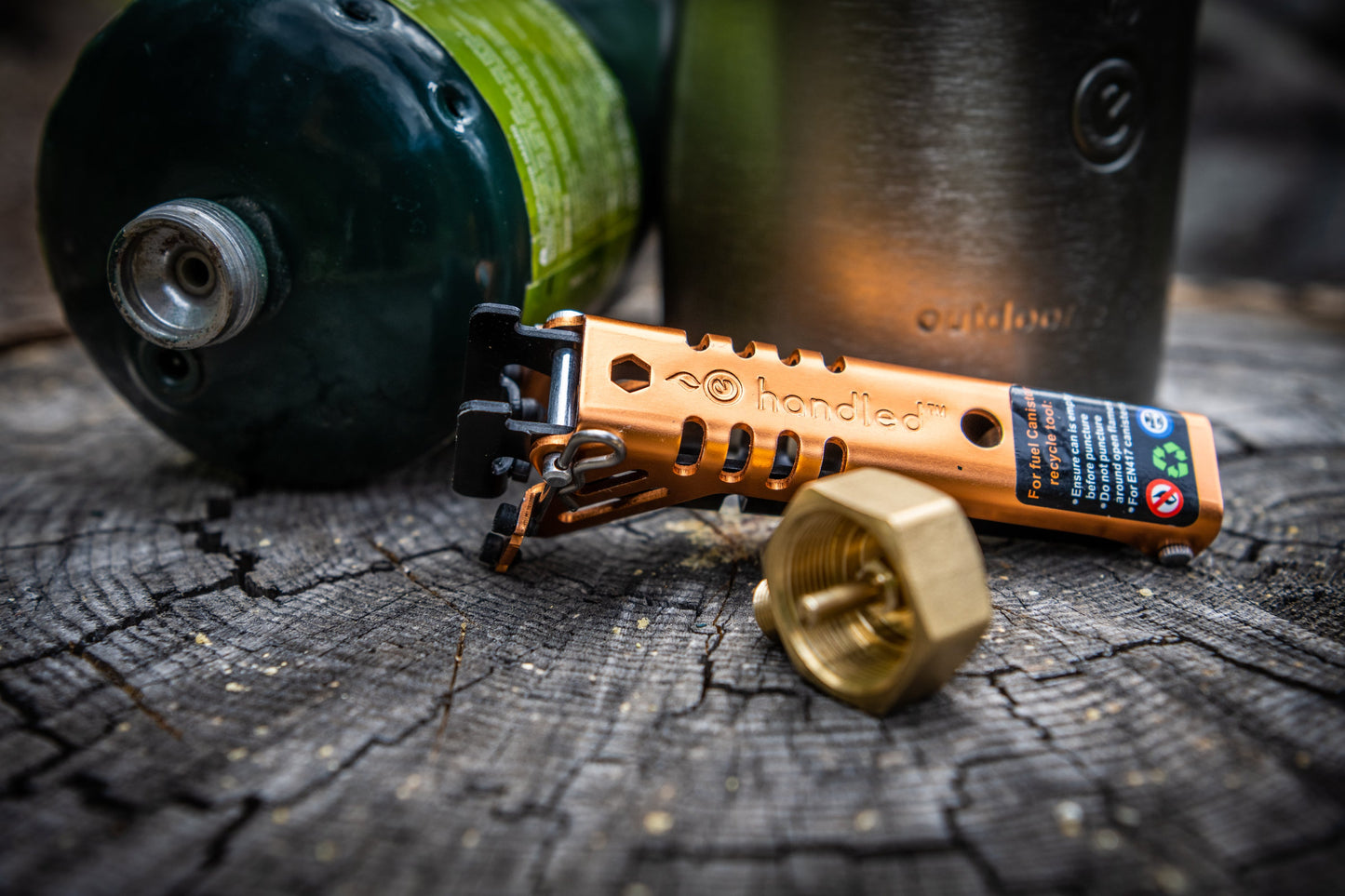 Outdoor Element Handled + Adaptor, Pot Gripper and Fuel Canister Recycle Tool