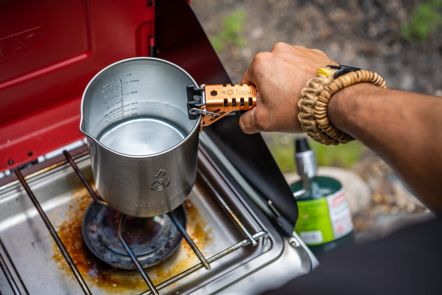 Outdoor Element Handled + Adaptor, Pot Gripper and Fuel Canister Recycle Tool