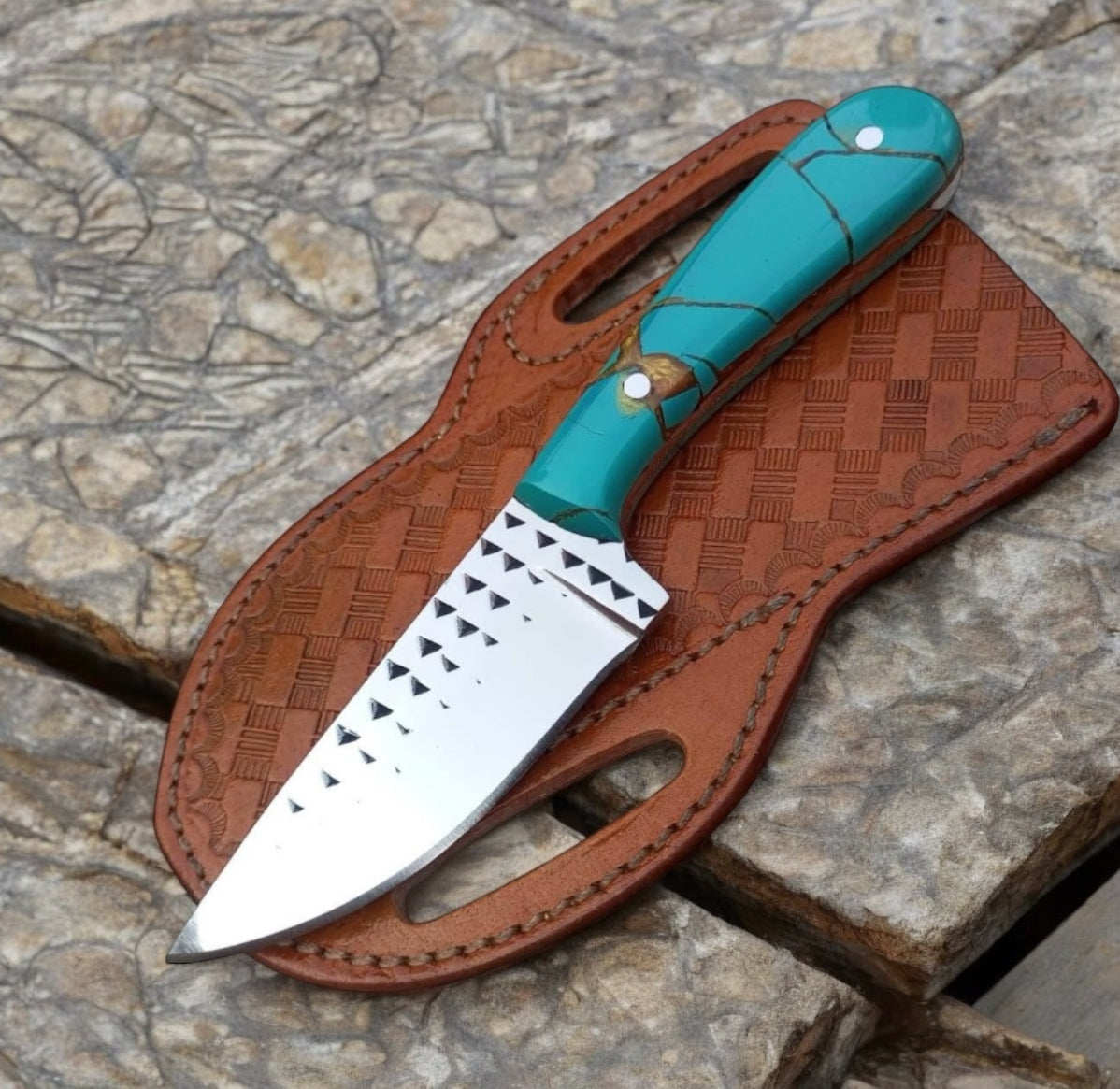 Texan Knives Winter-Ready Custom Handmade Cowboy Knife – 8" Rasp Tool Steel Blade with Rugged Resin Handle