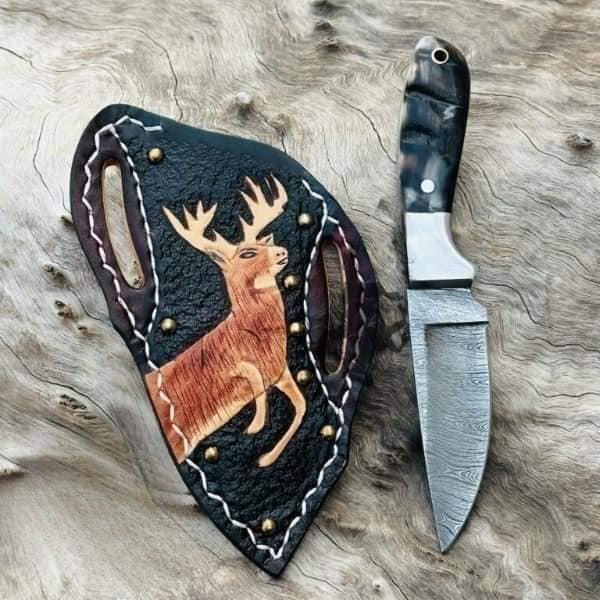 Texan Knives Custom Handmade Damascus Steel Bull Cutter Knife with Sheath – Cowboy Knives