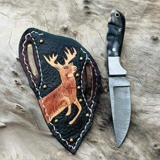 Texan Knives Custom Handmade Damascus Steel Bull Cutter Knife with Sheath – Cowboy Knives