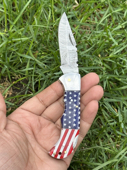 Texan Knives Lone Star 3-Inch Damascus Pocket Knife – Custom Handmade with Bone Handle