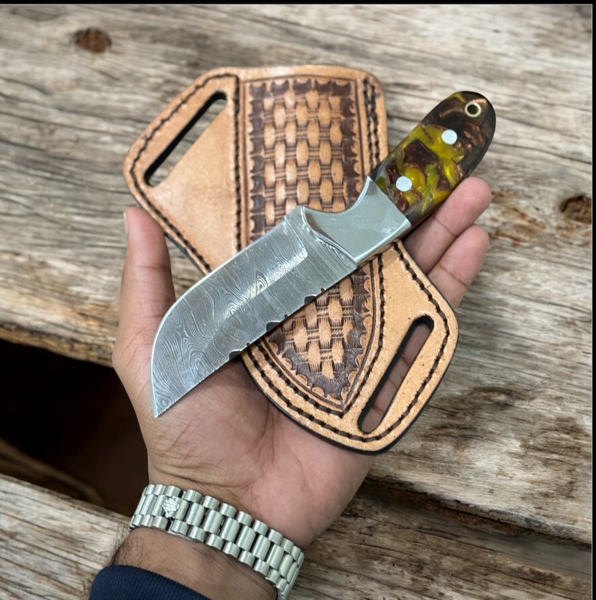 Texan Knives Handmade Cowboy Belt Knife | Rasp Steel Blade & Buffalo Horn Handle with Leather Sheath