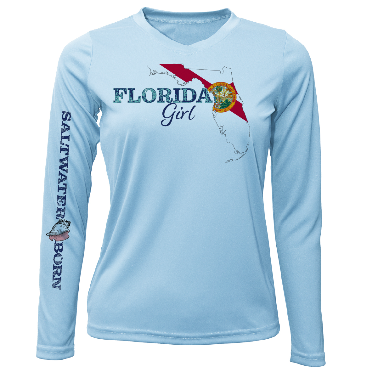 Saltwater Born Linear Logo Stuart Florida Girl Long Sleeve UPF 50+ Dry-Fit Shirt