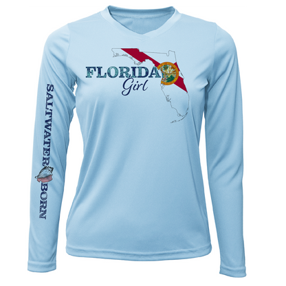 Saltwater Born Linear Logo Stuart Florida Girl Long Sleeve UPF 50+ Dry-Fit Shirt