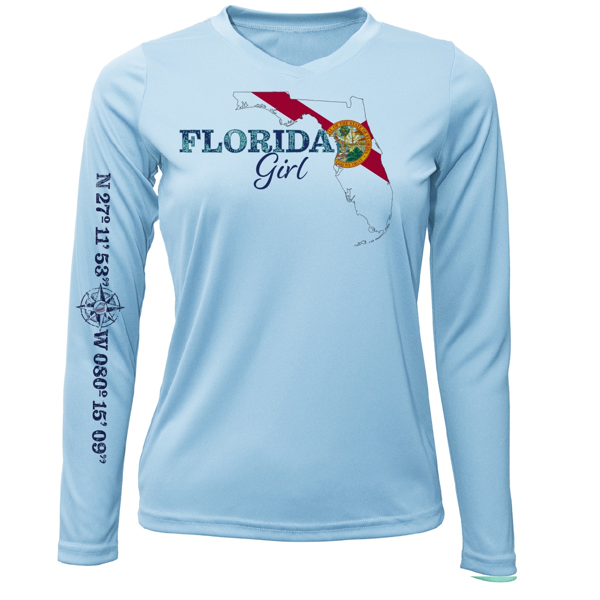 Saltwater Born Lat/Long Stuart Florida Girl Long Sleeve UPF 50+ Dry-Fit Shirt