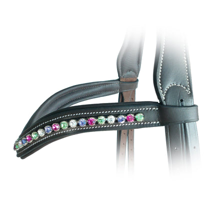 Bridles & Reins ExionPro Elegant Soft Padded Peridot, Fuchsia, Tanzanite, Clear Crystal Browband