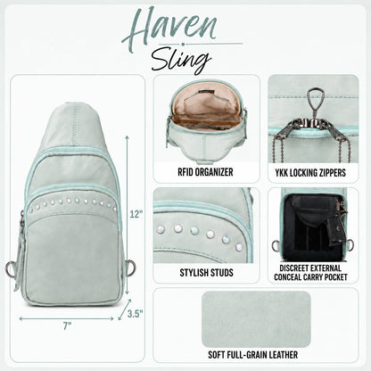 Concealed Carry Haven Sling Leather Backpack by Lady Conceal