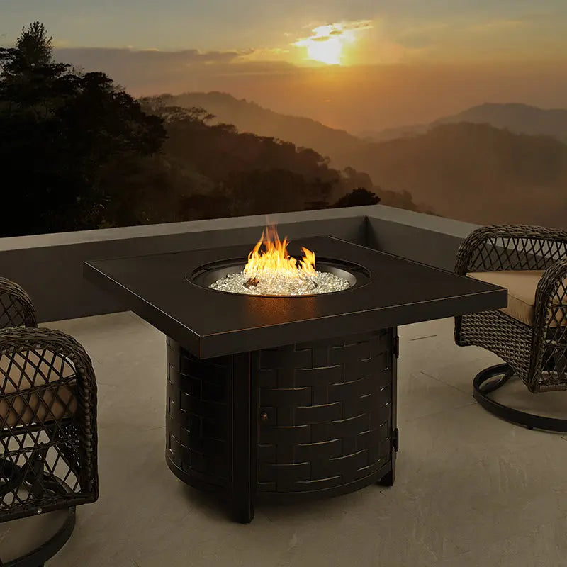 Balkene Home Henley 40" Round Aluminum Basketweave Convertible Gas Fire Pit Table