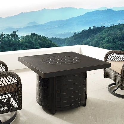Balkene Home Henley 40" Round Aluminum Basketweave Convertible Gas Fire Pit Table