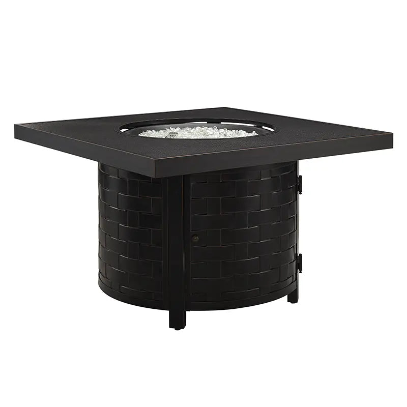 Balkene Home Henley 40" Round Aluminum Basketweave Convertible Gas Fire Pit Table