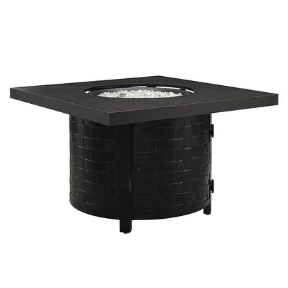 Balkene Home Henley 40" Round Aluminum Basketweave Convertible Gas Fire Pit Table