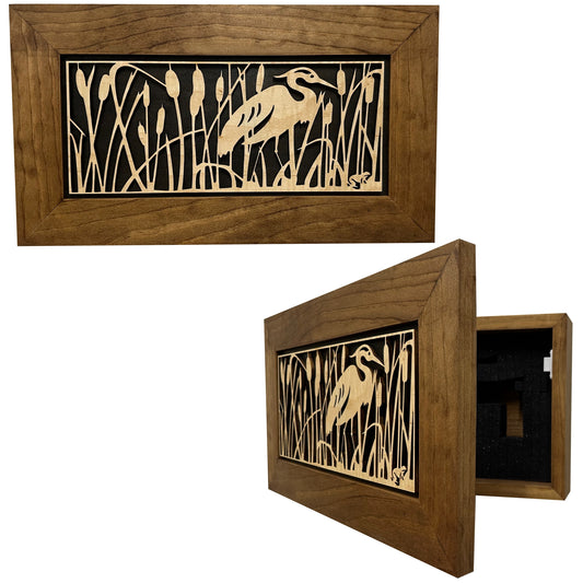 Bellewood Designs - Gun Safe Heron in Cattails Wall-Mounted