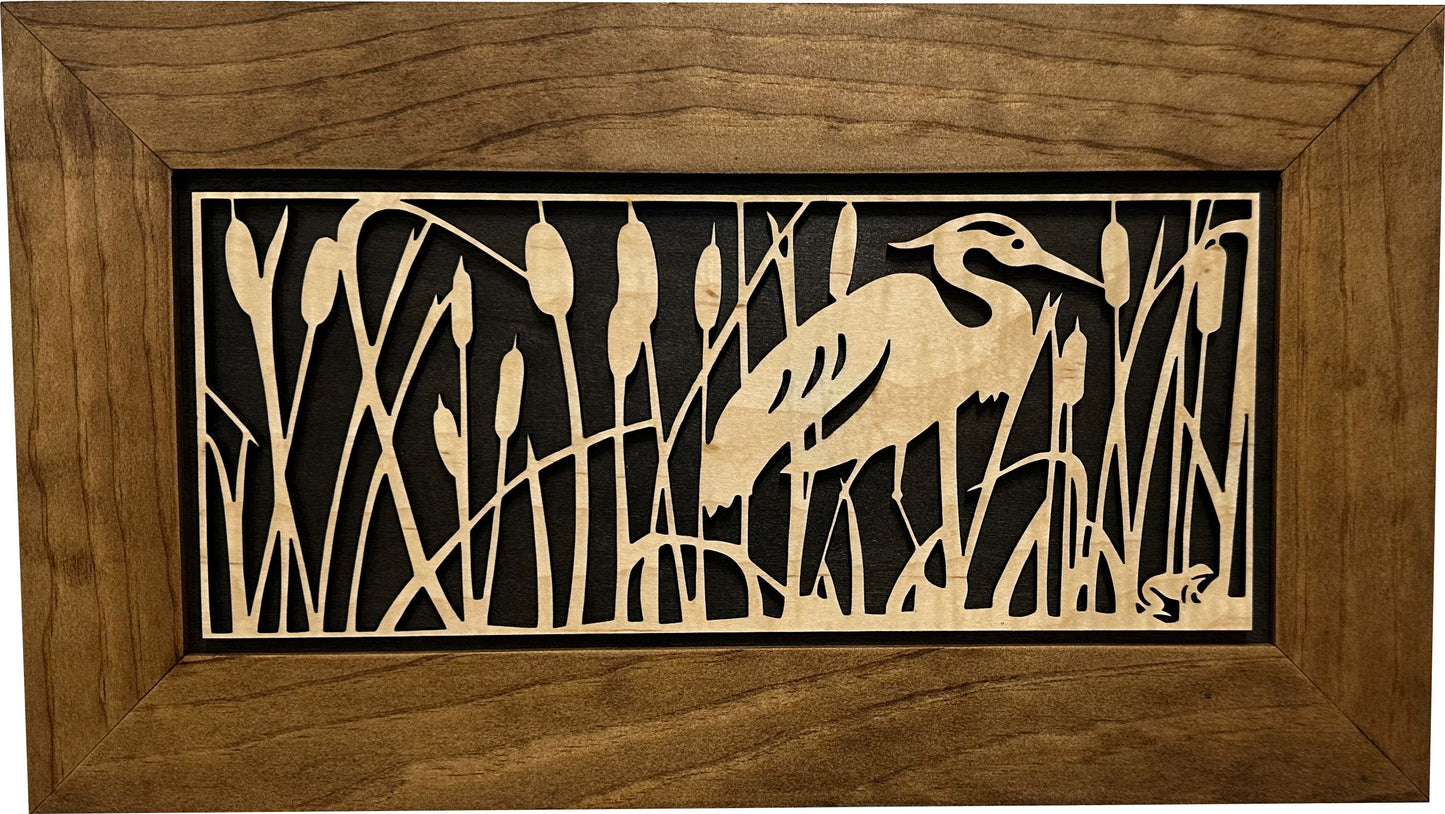 Bellewood Designs - Gun Safe Heron in Cattails Wall-Mounted